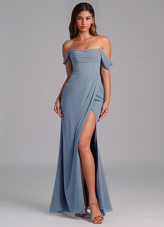 Azazie Johana Jurken voor bruidsmeisjes Converteerbaar Jurk van Chiffon met Zeemeermin Off the Shoulder Schemering image3