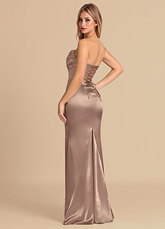 Azazie Sorrel Robes de demoiselle d'honneur Robe Sirène Convertible en Satiné métallisé Corset Taupe image6