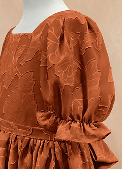 Azazie Joss Flower Girl Dresses Burnt Orange A-Line with Sleeves Floral Burnout Dress image7