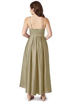 Azazie Jemima Junior A-Linie mit Taschen Stretch-Satin Kleid Moosgrün image2
