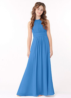 Azazie Bonnie Junior Blue Jay A-Line Pleated Chiffon Dress image1