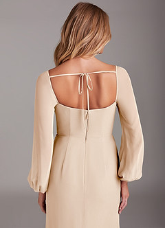 Azazie Charissa Bridesmaid Dresses White Alabaster Sheath Long Sleeve Chiffon Dress image2