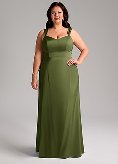 Azazie Denice Bridesmaid Dresses Olive Sheath Pleated Stretch Satin Dress image8