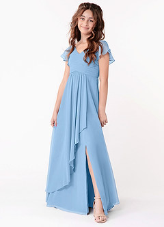 Azazie Omari Junior Powder Blue A-Line Ruched Chiffon Dress image1