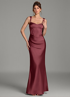 Azazie Mela Bridesmaid Dresses Merlot Sheath Corset Stretch Satin Dress image5