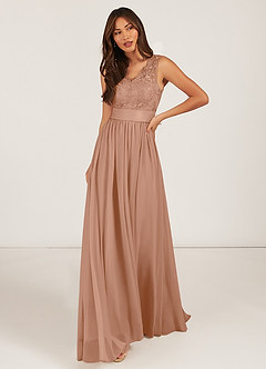 Azazie Gertrude Bridesmaid Dresses Champagne Rose A-Line Lace Chiffon Dress image1