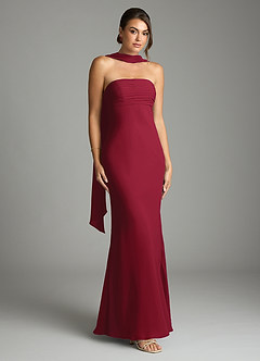 Azazie Saylor Brudtärnklänningar Klä av Sjöjungfru i Chiffong Axelbandslös Bourgogne image1