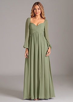 Azazie Bailee Bridesmaid Dresses Pistachio A-Line Long Sleeve Chiffon Dress image7