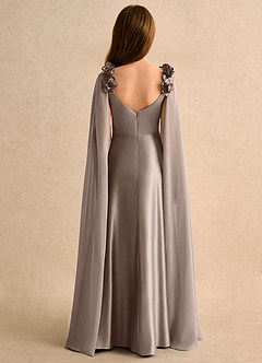 Azazie Rosita Girls Formal Blumenmädchenkleider A-Linie Plissee Matte Satin Kleid Taupe image2