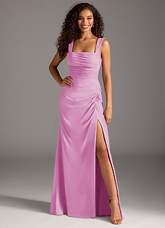 Azazie Jesaphine Bridesmaid Dresses Candy Pink Sheath Bow Chiffon Dress image4