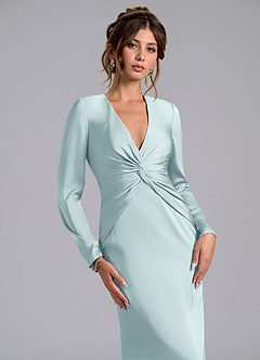 Azazie Valerie Bridesmaid Dresses Mist Mermaid Long Sleeve Stretch Satin Dress image5