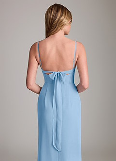 Azazie Mai Robes de demoiselle d'honneur Robe Fourreau en Mousseline de soie Plissée Poudre Bleue image6