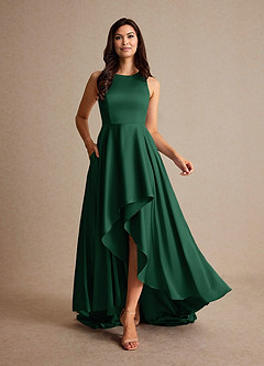 Azazie Niles 신부의 어머니 드레스 A라인 기차 스트레치 새틴 비대칭 드레스 image6