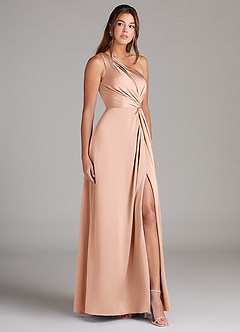Azazie Brooke Brautjungfernkleider A-Linie One-Shoulder Stretch-Satin Kleid Roségold image4