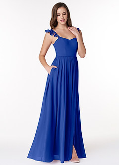 Azazie Metz Abiti da Damigella Abito A-Line in Chiffon Increspato con Scollo a Cuore Blu Reale image3