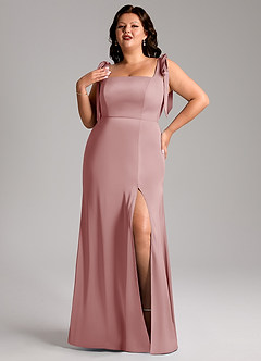 Azazie Frostine Bridesmaid Dresses Dusty Rose A-Line Bow Stretch Satin Dress image9