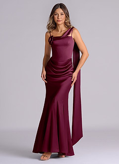 Azazie Inara Bridesmaid Dresses Mulberry Mermaid Pleated Stretch Satin Dress image1