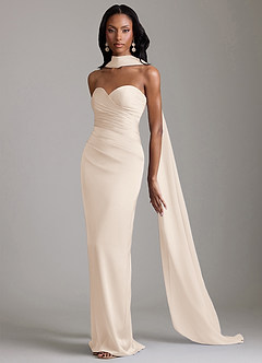 Azazie Sonora Vestidos de damas de honor Vestido de Alabastro Blanco de Satén Elástico de Corte Recto con Sin tirantes image10