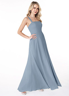 Azazie Jay Bridesmaid Dresses Dusty Blue A-Line Square Neckline Side Slit Chiffon Dress image3