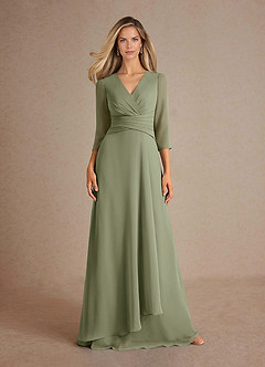 Azazie Mayfield Vestidos para mãe da noiva Vestir Pistache de Chiffon de Linha A com Plissado image6