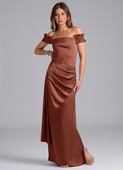 Azazie Kalysia Brudtärnklänningar Klänning av Sjöjungfru i Stretch Satin Av axeln Kastanjebrunt Konvertibel image3