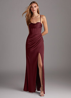 Azazie Brookelle Bridesmaid Dresses Cabernet Sheath Sweetheart Corset Stretch Satin Dress image2