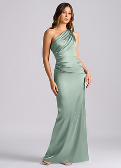 Azazie Akilah Bridesmaid Dresses Agave Mermaid One Shoulder Stretch Satin Dress image1