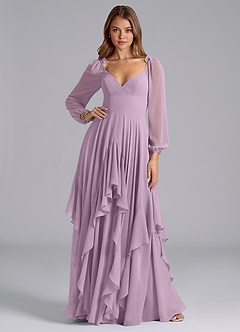 Azazie Karan Bridesmaid Dresses Wisteria A-Line Long Sleeve Chiffon Dress image3
