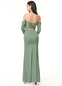 Azazie Hallie Bridesmaid Dresses Matcha Sheath Off-The-Shoulder Long Sleeve Stretch Satin Convertible Dress image4