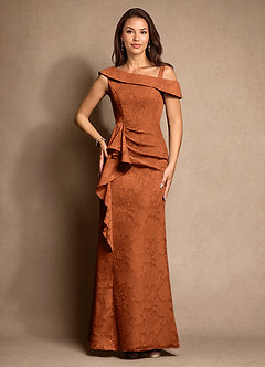 Azazie Hamptons Mother of the Bride Dresses Burnt Orange A-Line Pleated Floral Burnout Dress image6