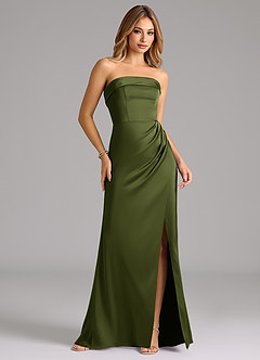 Azazie Aretha Bridesmaid Dresses Olive A-Line Strapless Stretch Satin Convertible Dress image4