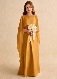 Azazie Fishie Girls Formal Flower Girl Dresses Butterscotch A-Line Matte Satin Dress image3