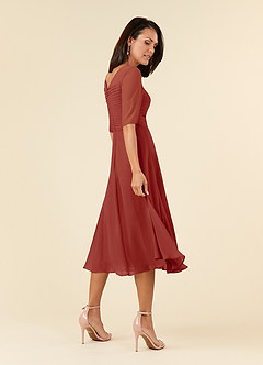 Azazie Naomi Kleider für die Brautmutter A-Linie Bootshals Gefaltet Chiffon Kleid Terrakotta image4