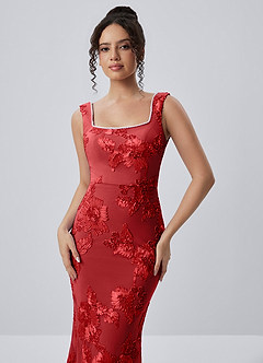 Juliette Rosso Abito a sirena con pizzo e perline image7