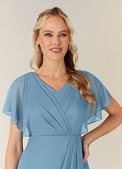 Azazie Waverly Mother of the Bride Dresses Steel Blue Sheath Pleated Mesh Dress image6