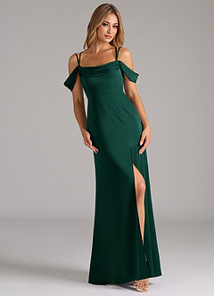 Azazie Callan Bridesmaid Dresses Emerald A-Line Pleated Stretch Satin Convertible Dress image1