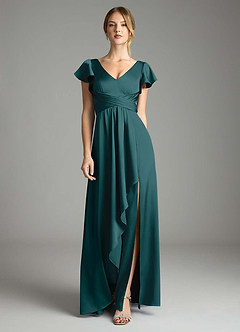 Azazie Omari Bridesmaid Dresses Pine A-Line Stretch Satin Dress image3