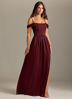 Azazie Calianna Bridesmaid Dresses Cabernet A-Line Off the Shoulder Stretch Satin Convertible Dress image7