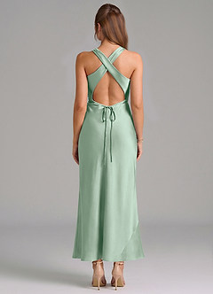 Azazie Evadne Vestidos de damas de honor Vestido de Agave de Satén Elástico de Corte Recto con Plisado image5