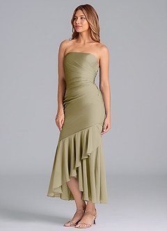 Azazie Danie Bridesmaid Dresses Moss Green Sheath Strapless Chiffon Dress image4