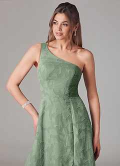 Azazie Ellianna Bridesmaid Dresses Matcha A-Line One Shoulder Floral Burnout Dress image6