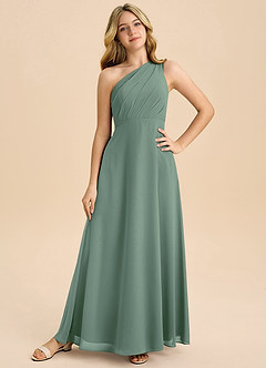 Azazie Phaedra Junior Eucalyptus A-Line Pleated Chiffon Dress image3