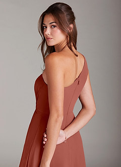 Azazie Brooke Brautjungfernkleider A-Linie One-Shoulder Chiffon Kleid Rotbraun image6