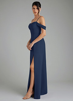 Azazie Cece Robes de demoiselle d'honneur Robe Trapèze en Mousseline de soie Épaule décolletée Bleu Marine Foncé image7