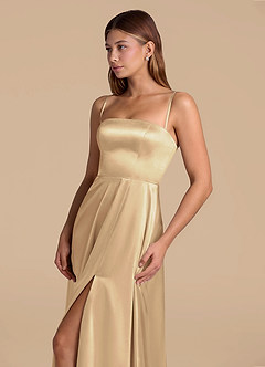 Azazie Wren 신부 들러리 드레스 A라인 스트랩리스 메탈릭 새틴 바닥 길이 드레스 image6