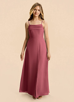 Azazie Lilly Junior A-Linie Plissee Chiffon Kleid Merlot image4