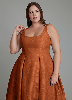 Azazie Amalie Brautjungfernkleider A-Linie Plissee Blumen-Burnout Kleid Gebranntes Orange image13