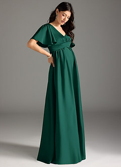 Azazie Verna Gravid brudtärna klänningar Klänning A-Line Ruched Golvlängd Stretch Satin image6