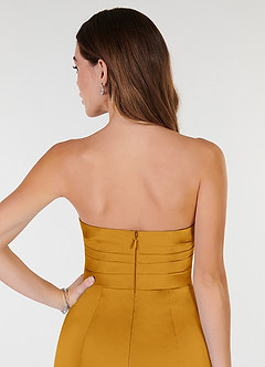 Azazie Yola Brautjungfernkleider Wandelbar Etui Plissee mit V-Ausschnitt Stretch-Satin Kleid Butterscotch image7