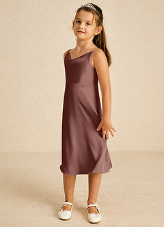 Azazie Zuzu Robe Demoiselle D'honneur Fillette Robe Trapèze en Satin extensible Bretelles spaghetti Expresso image4